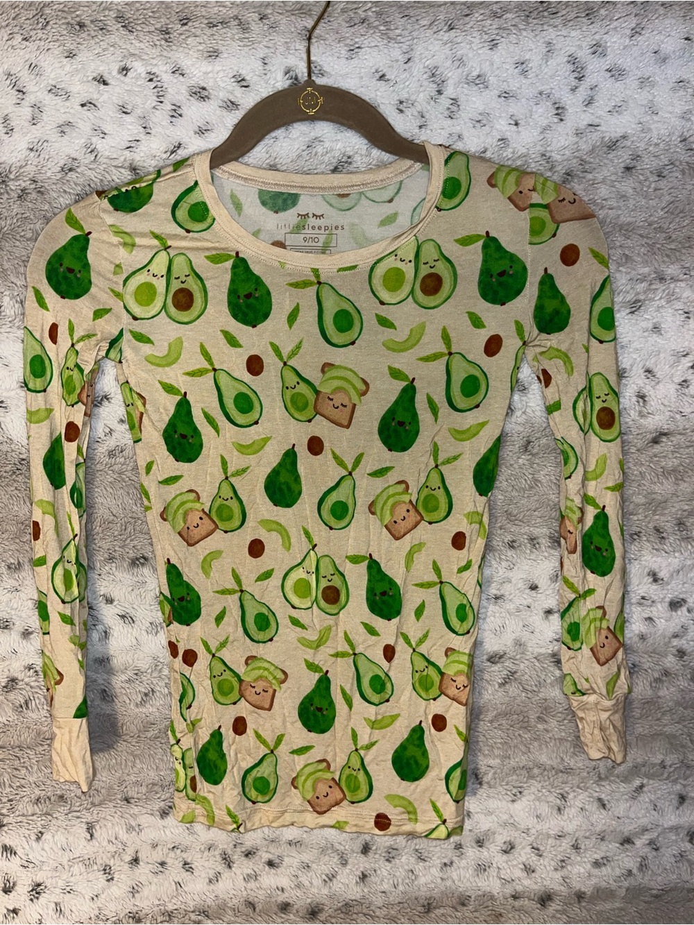 Little Sleepies Avocado Toast Bamboo Viscose Long Sleeve Pajama Top Size 9/10